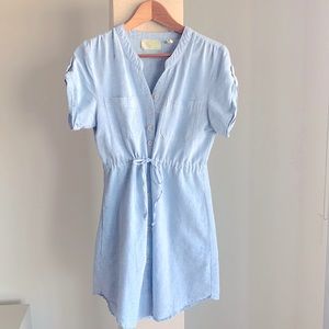 Anthropologie blue linen button up dress